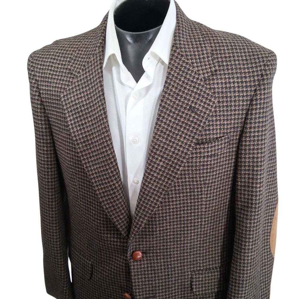 Mark Alexander Sport Coat Mens 40R Brown Houndstooth Elbow Patches Blazer